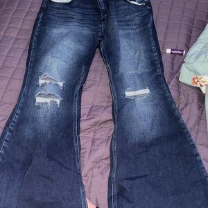 KanCan Dark Wash Distressed Flare Jeans